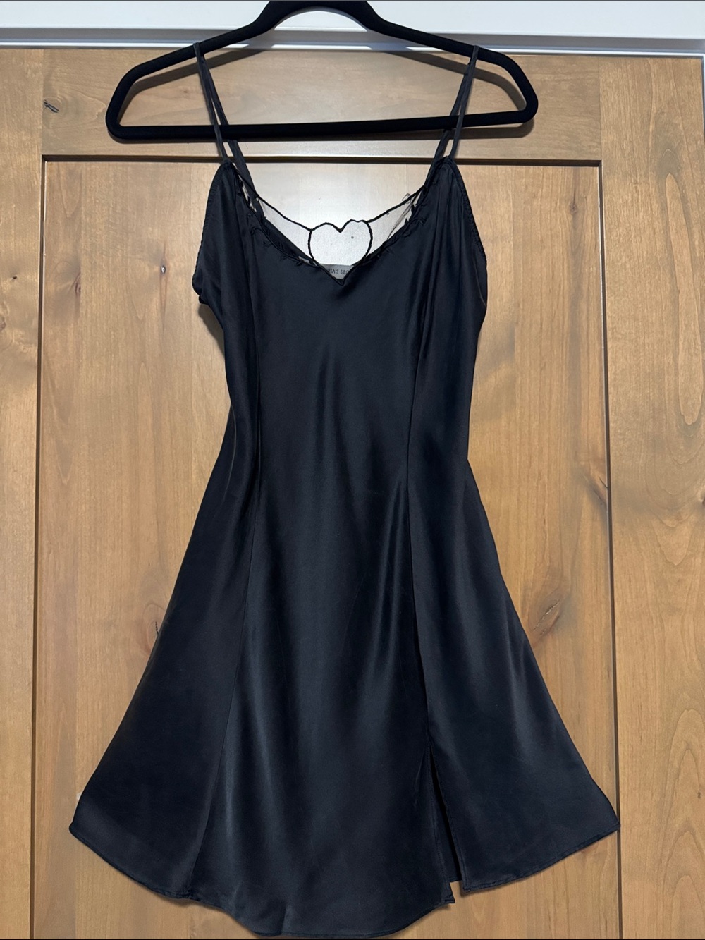 90s Victoria’s Secret SILK Blk Gothic Mesh Heart VTG Chemise Slip Dress Womens L
